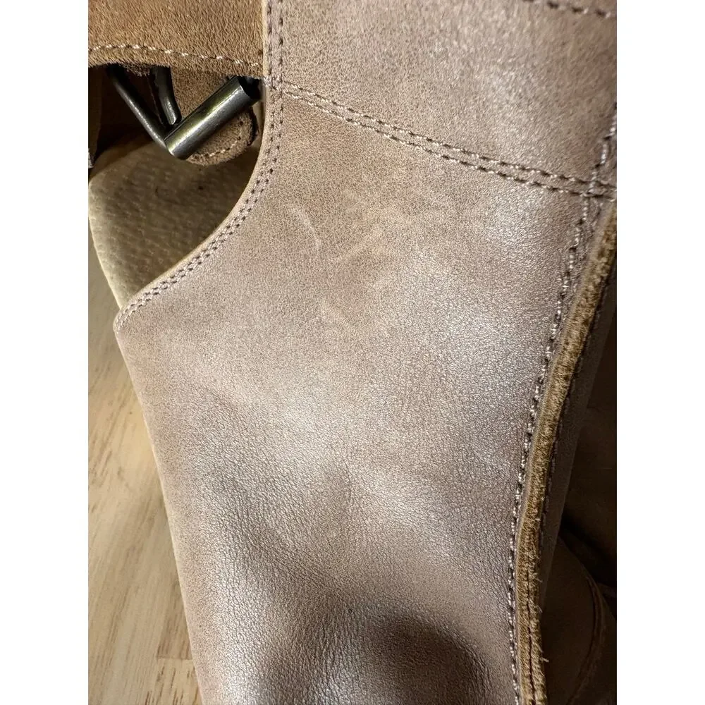 Free People Boho Suede Leather Wooden Platform Clogs Amber Orchard Buckle Heels